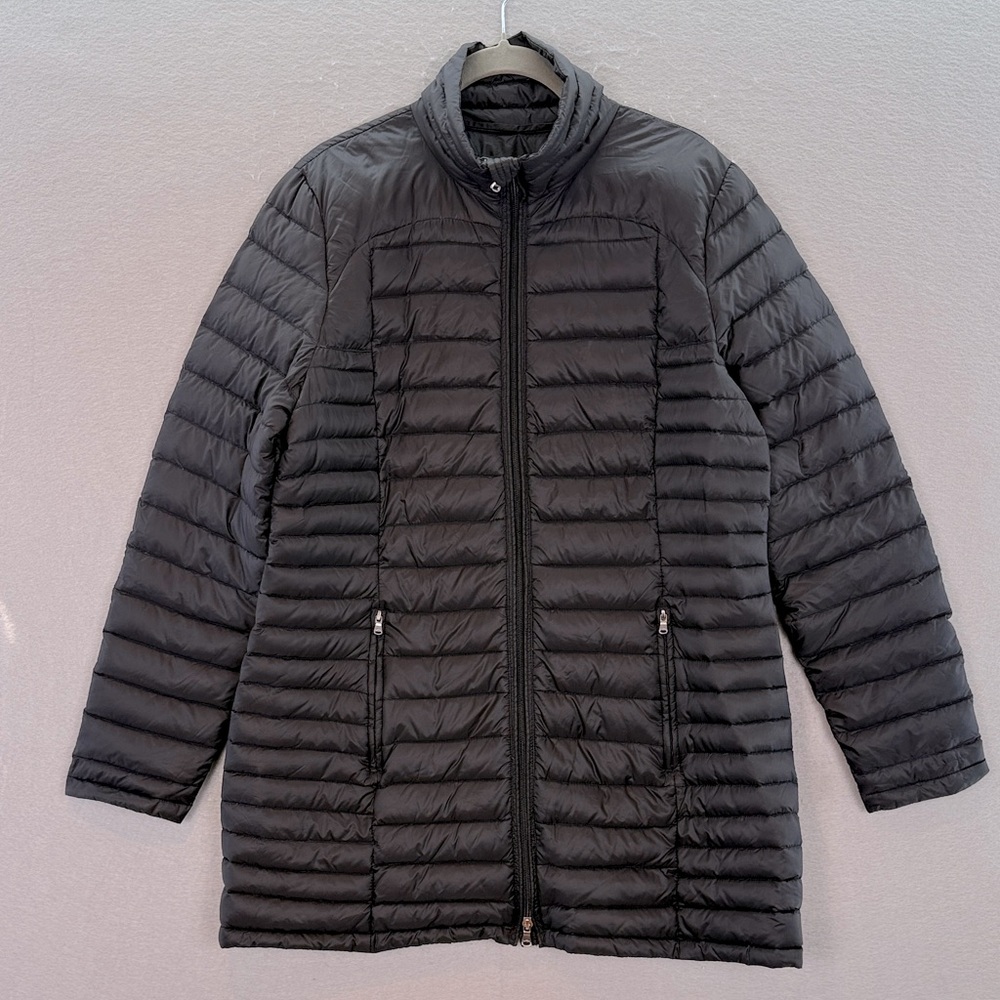L-RL Lauren Active - women’s black puffer jacket quilted down coat dual zipper L